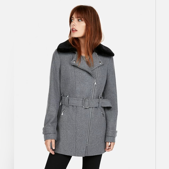 Express Wool Blend Light Grey Coat - Picture 2 of 5